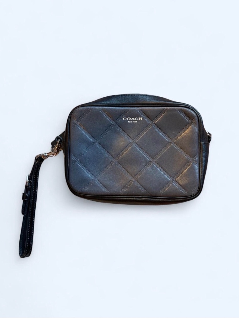 Coach Gray and Black Quilted Leather clutch with Wristlet